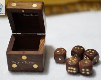 Wooden Dice Box | Handcrafted Box and 5 Dice Set Paperweight Dice Puzzles Wooden Toys and Games for Family/Thanks Giving Gift/Christmas Gift