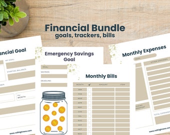 Financial Bundle Planner & Tracker, savings, expenses and goal printable - 4 pages