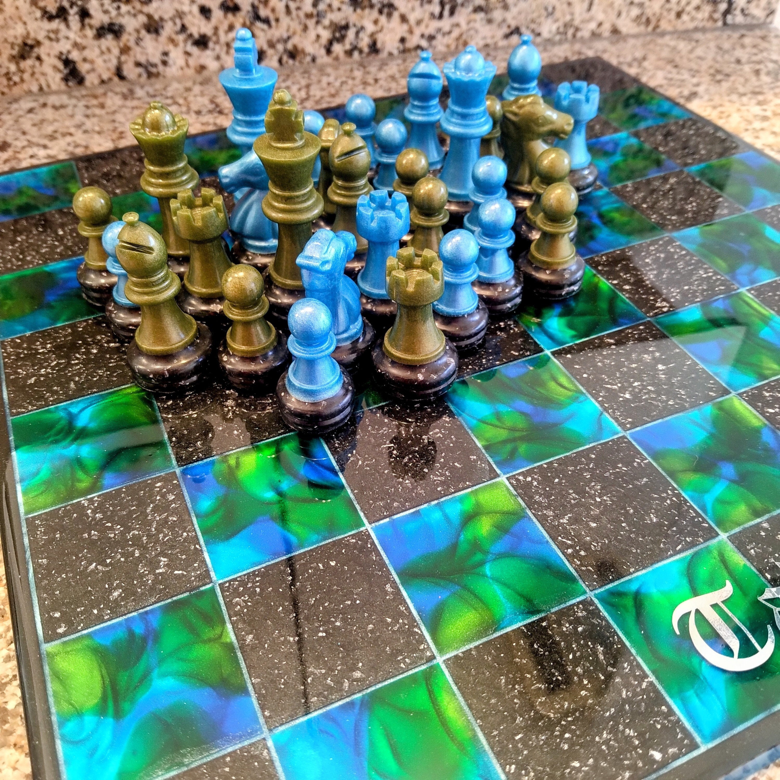 Wood and Resin Chess Set Handmade