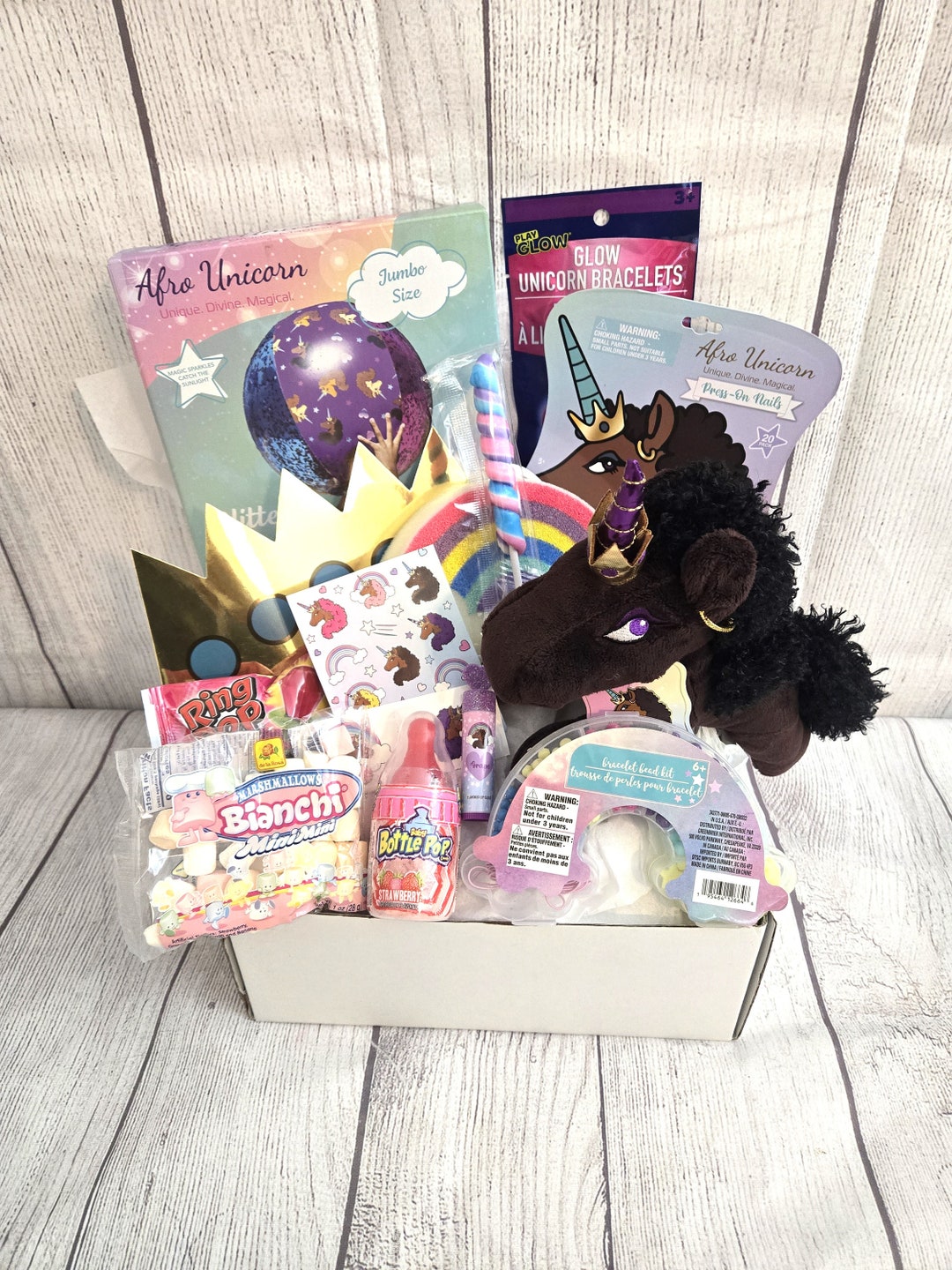 Afro Unicorn Gift Box Plush Toy, Bracelet Kit Treats| Get Well