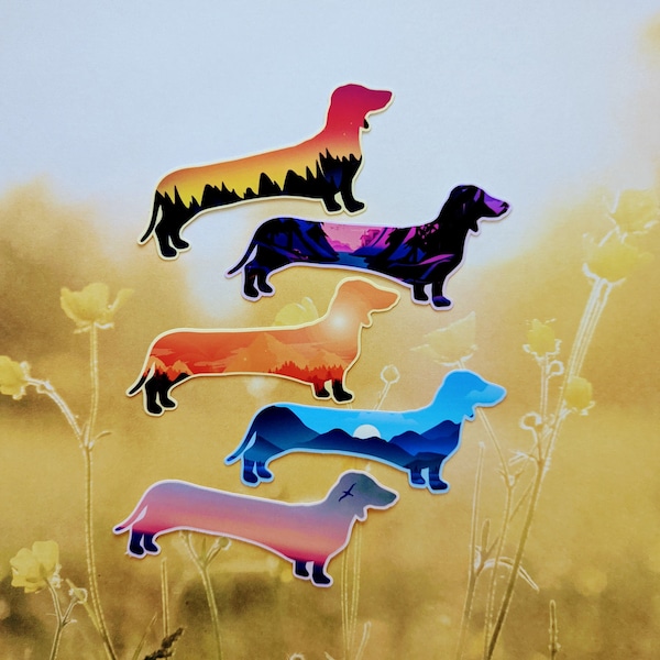 Dachshund Silhouette Watercolor Sticker Collection