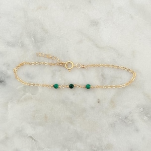 Malachite Link Bracelet, Green Gemstone Bracelet, Dainty Chain Bracelet, Malachite Jewelry, Crystal Bracelet, Anklet, Gifts For Her