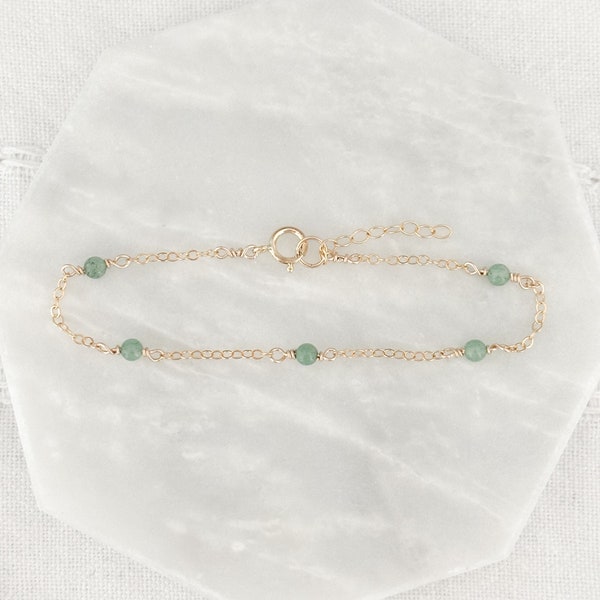 Pulsera de aventurina, pulsera de piedras preciosas verdes, pulsera de cadena delicada, joyería de aventurina, pulsera de cristal, tobillera, regalos para ella