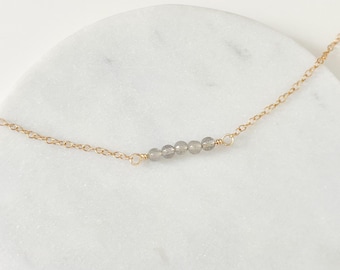 Collar de labaradorita, chapado en oro de 14 k, plata de ley, cadena, collar de piedras preciosas, collar con dijes, joyería de cristal