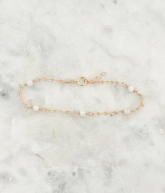 Moonstone Bracelet, 14k Gold Filled, Sterling Silver, Dainty Gemstone Bracelet, Handmade Jewelry, Gold Chain Bracelet, Gold Jewelry