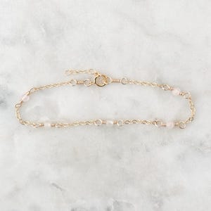 Rose Quartz Bracelet, Pink Gemstone Bracelet, Dainty Chain Bracelet, Rose Quartz Jewelry, Crystal Bracelet, Anklet, Gifts For Her