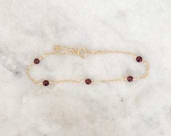 Garnet Bracelet, 14k Gold Filled, Sterling Silver, Dainty Gemstone Bracelet, Gemstone Jewelry, Gold Chain Bracelet, Gold Jewelry