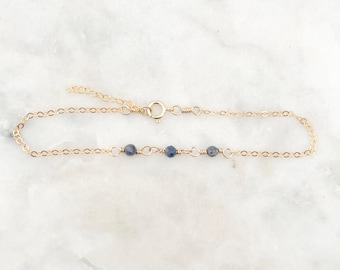 Saphir-Gliederarmband, September Geburtsstein, 14k Gold gefüllt, Sterlingsilber, zierliches Edelstein-Armband, handgemachter Schmuck, Kettenarmband