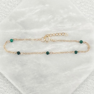 Malachite Bracelet, Green Gemstone Bracelet, Dainty Chain Bracelet, Malachite Jewelry, Crystal Bracelet, Anklet, Gifts For Her