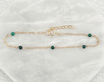 Malachite Bracelet, 14k Gold Filled, Sterling Silver, Dainty Gemstone Bracelet, Gemstone Jewelry, Gold Chain Bracelet, Gold Jewelry