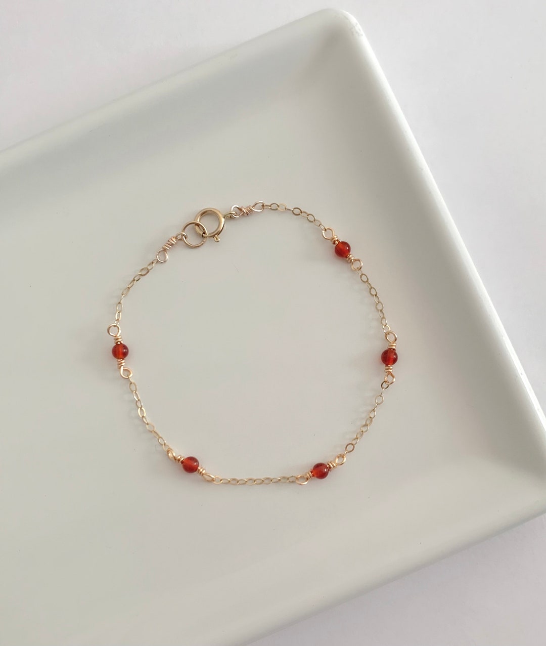 Carnelian Bracelet Red Gemstone Bracelet Dainty Chain - Etsy