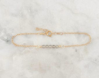 Labradorite Bar Bracelet, Gemstone Bracelet, Dainty Chain Bracelet, Labradorite Jewelry, Crystal Bracelet, Anklet, Gifts For Her