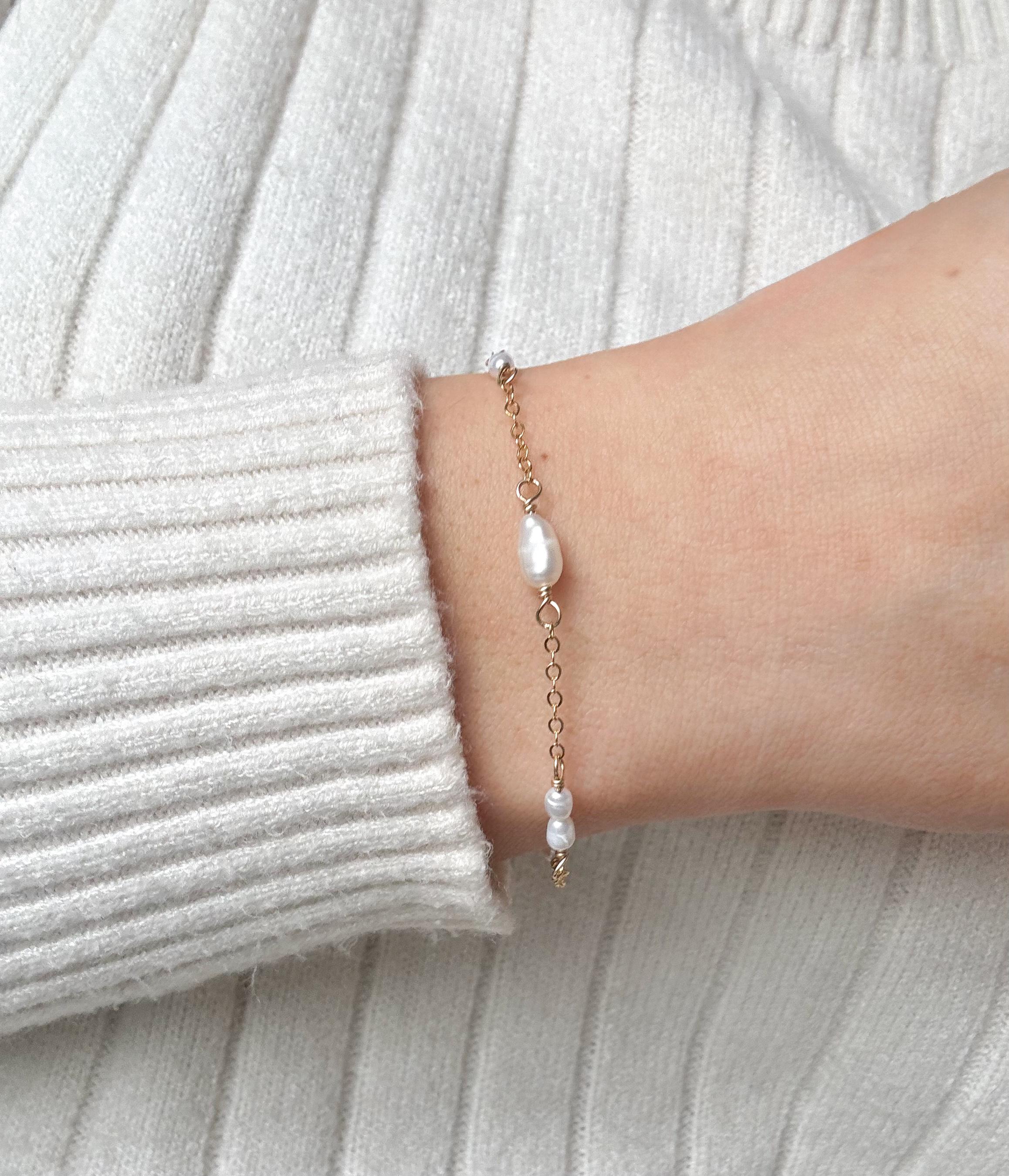 ミックスパールブレスレット、14Kゴールドフィルドブレスレット、6月の