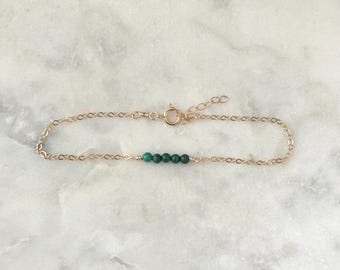 Malachite Bar Bracelet, 14k Gold Filled, Sterling Silver, Dainty Gemstone Bracelet, Gemstone Jewelry, Gold Chain Bracelet, Gold Jewelry