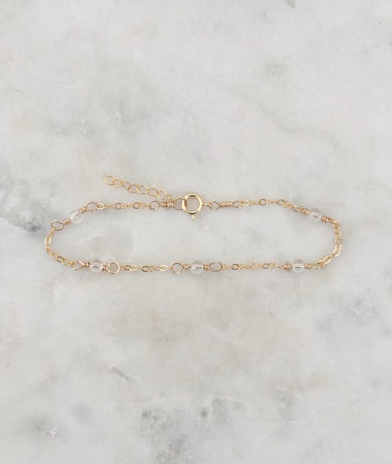 Clear Quartz Bracelet, White Gemstone Bracelet, Dainty Chain Bracelet, Quartz Jewelry, Crystal Bracelet, Anklet, Gifts For Her