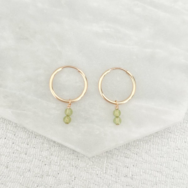 Peridot Earrings, August Birthstone Earrings, Gemstone Earrings, Crystal Earrings, Hoops, Endless Hoops, Gifts For Her