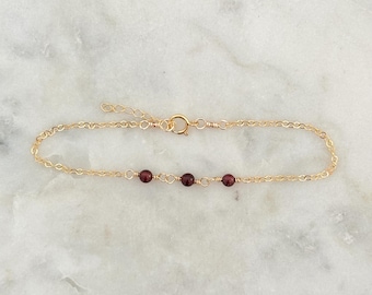 Garnet Link Bracelet, 14k Gold Filled, Sterling Silver, Dainty Gemstone Bracelet, Gemstone Jewelry, Gold Chain Bracelet, Gold Jewelry