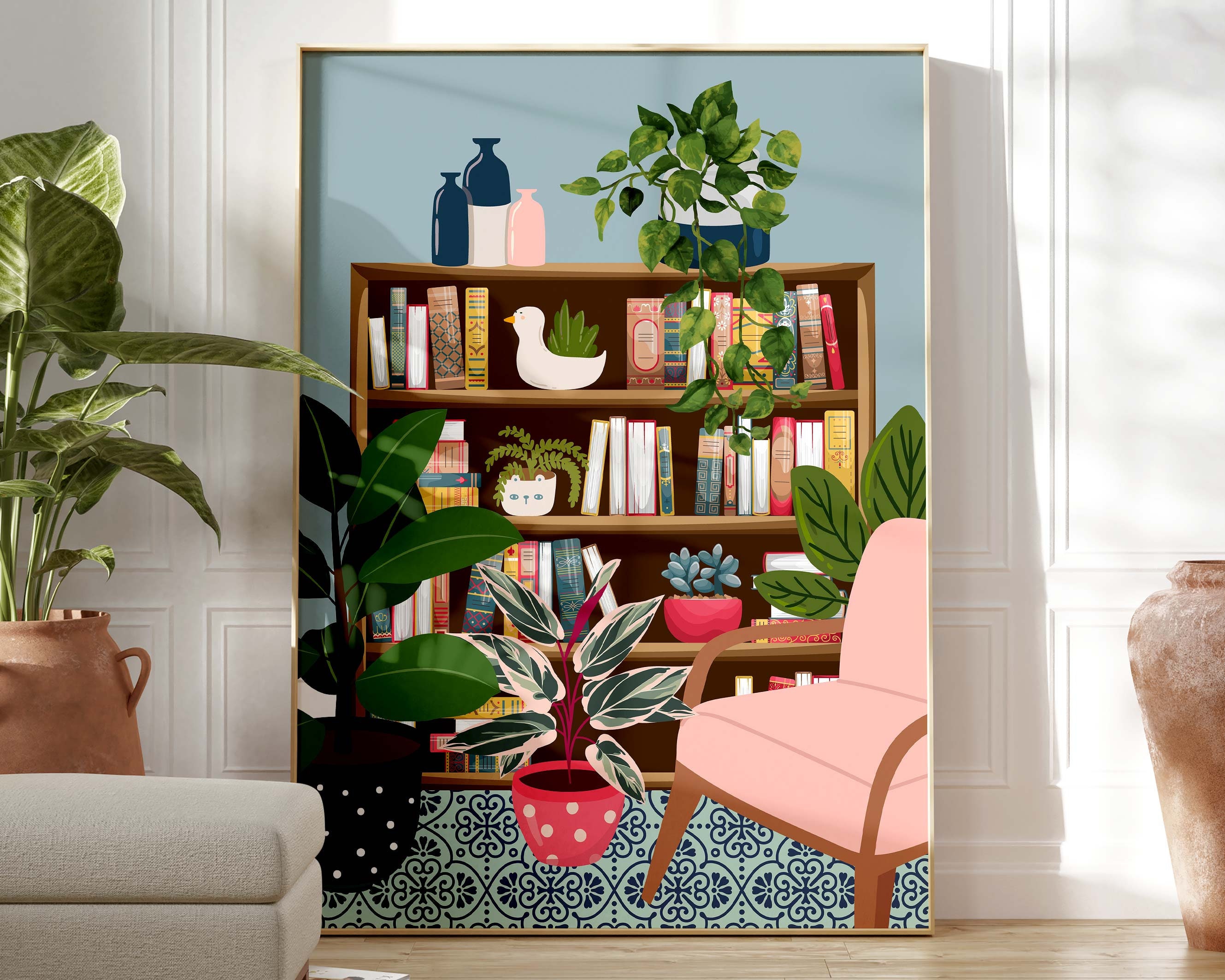 Botanical Bookshelf Library Decor, Reading Gift for Book Lovers Wall ...