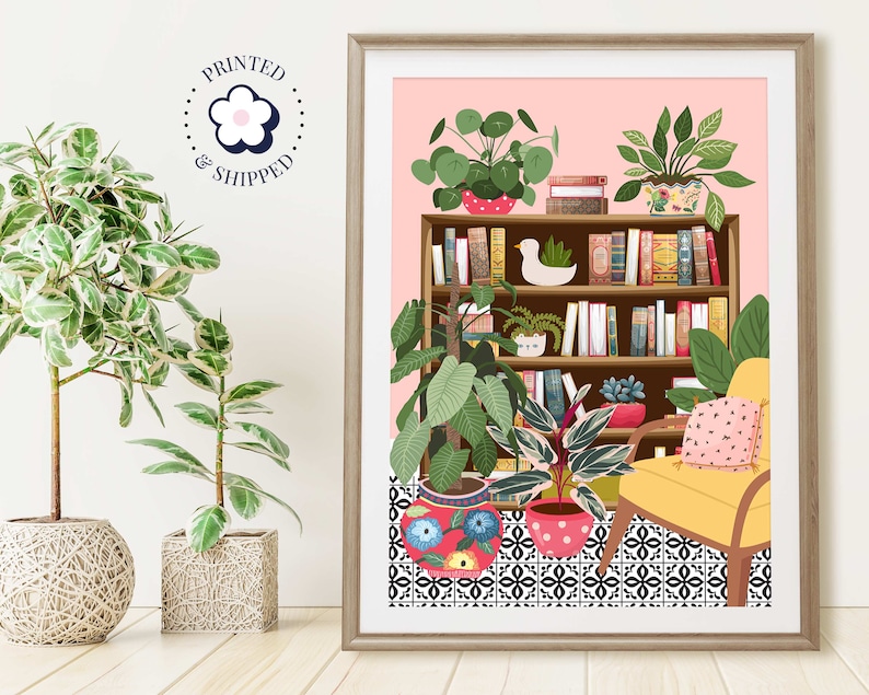 Bücherregal Bibliothek Dekor, Lese Geschenk für Buchliebhaber Wand Kunst Druck, Moderne Bücherregal Dekoration, Buntes Eklektisches Buch Kunst Poster Bild 3