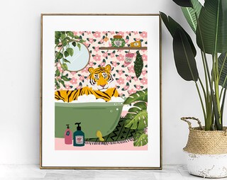Poster Decorativi Per Bagno YFvrPt - Set Di 2 Stampe Tigre E Coccodrillo - 40,6x61 Cm - Quadro Eccentrico Maximalista