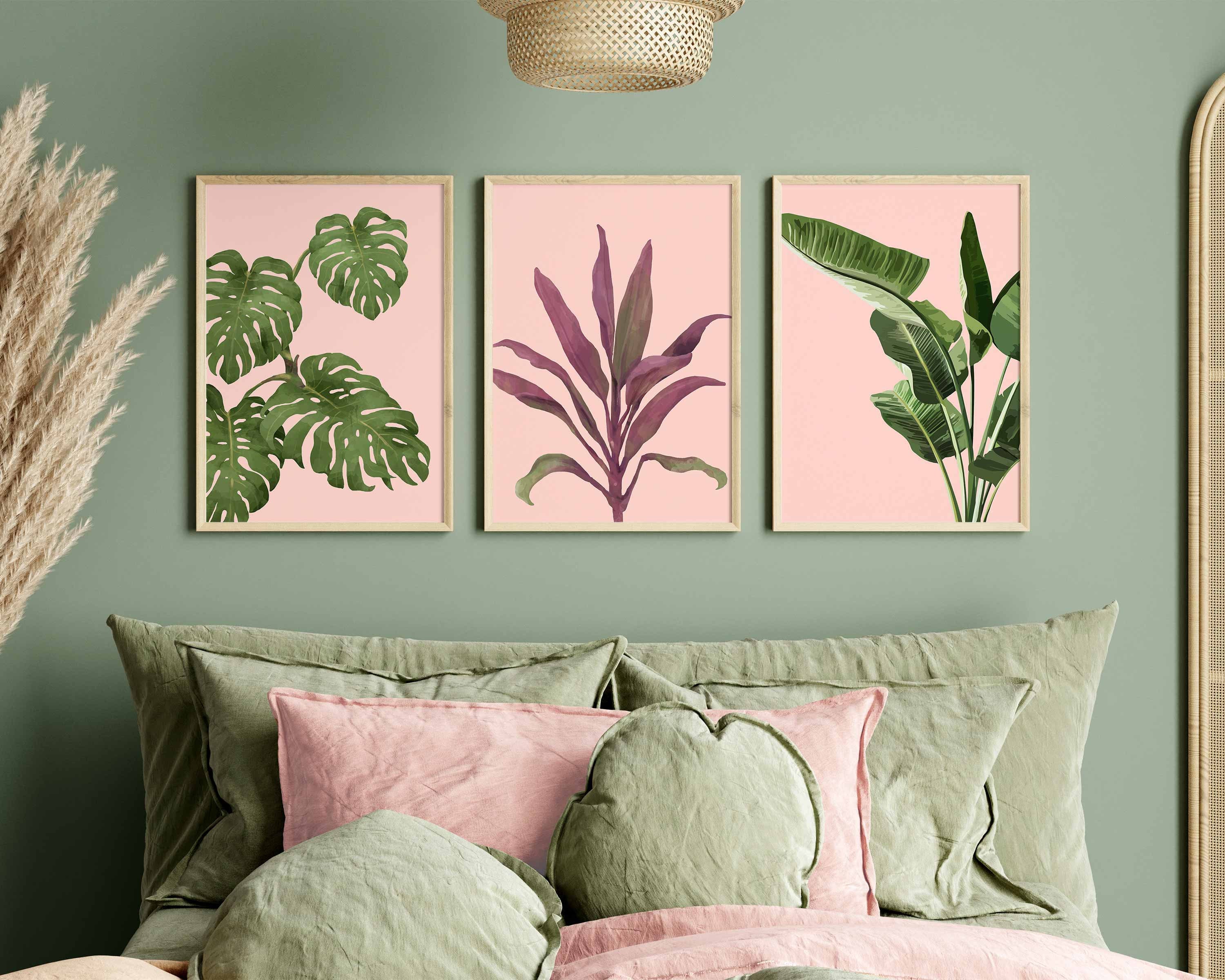 Set of 3 Tropical Leaf Prints, Botanical Monstera Leaves Wall Art ...