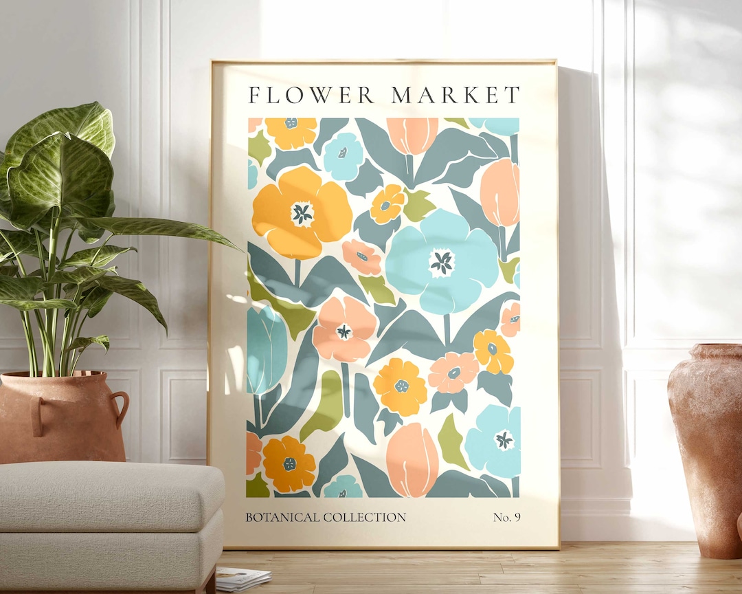 Flower Market Print, Boho Wild Flower Wall Art, Flower Market Poster ...