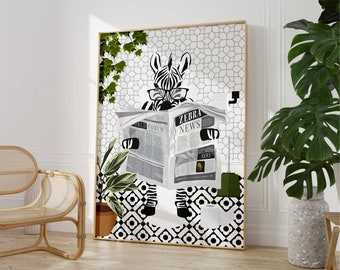 Zebra auf Toilette schwarz und weiß Badezimmer Druck, Tier auf Toilette trendige Wandkunst, einfarbig druckbare eklektische Badezimmer Dekor, Geschenk für sie