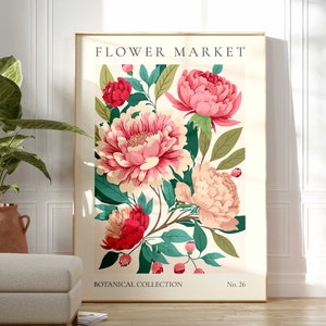 Pink Flower Market Print, Wild Flower Wall Art, Flower Market Poster, Living Room Print, Bedroom Wall Décor, Modern Abstract Plant Wall Art