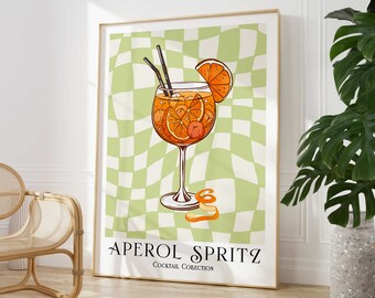 Aperol Spritz Cocktail Print, Colourful Bar Cart Gallery Wall Art, Retro Cocktail Poster, Kitchen Bar Drinks Print, Drinks Wall Decor