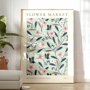 Flower Market Print, Boho Wild Flower Wall Art, Flower Market Poster, Living Room Print, Bedroom Wall Décor, Modern Abstract Floral Prints