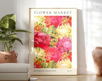 Blumenmarkt Print, Boho Wilde Blume Wandkunst, Blumenmarkt Poster, Wohnzimmer Druck, Schlafzimmer Wand Dekoration, moderne abstrakte Blumenmotive
