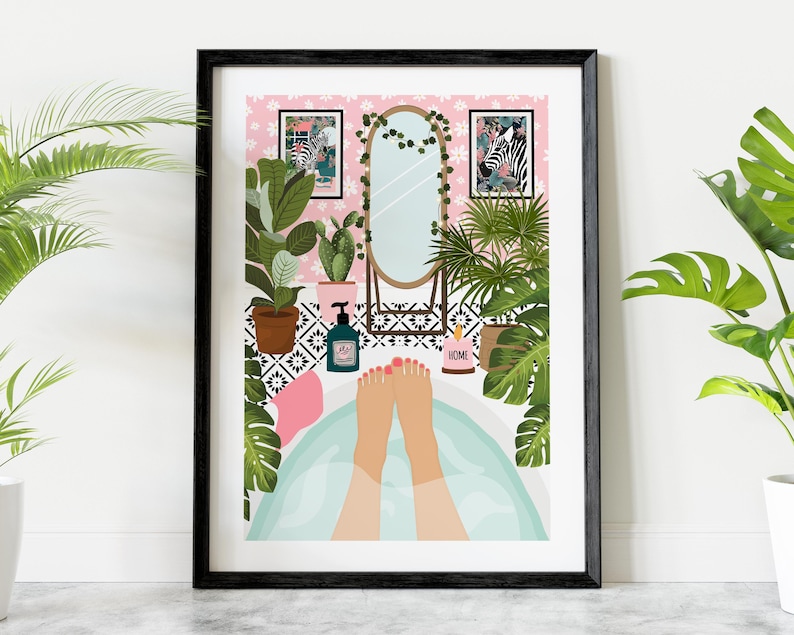 Botanical Bathroom Bathtub Art Print Boho Bathroom Tropical Etsy UK