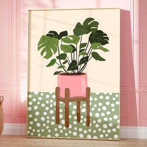 Dalmation Botanical Art Print, Modern Polkadot Plant Print, Spotty Boho Houseplant Wall Art, Plant Lover Gift, Potted Plant Art Print Poster image 4