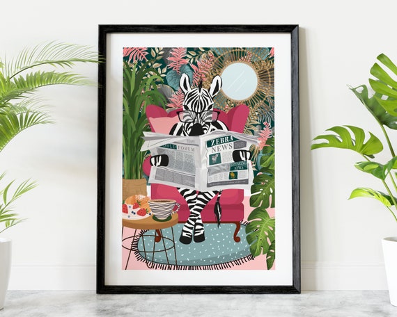 Zebra Reading Newspaper Wall Art