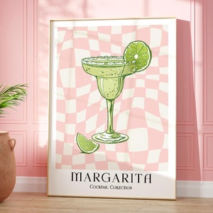 Margarita cocktail print, kleurrijke bar winkelwagen galerie kunst aan de muur, retro cocktail poster, keuken bar drankjes muur decor, uniek cadeau voor haar