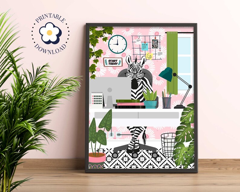 Home Office Decor Zebra Animal Print Colourful Modern Office Etsy