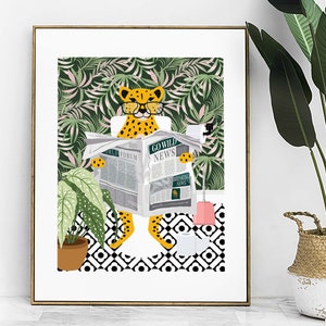 Cheetah Bathroom Wall Art, Funny Animal Bathroom Print, Toilet Art Decor, Kids Bathroom Decor, Maximalist Wall Art, Tropical Bathroom Poster