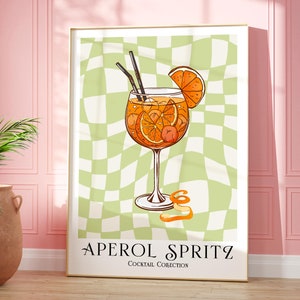 Aperol Spritz cocktailprint, kleurrijke barwagen galerij kunst aan de muur, retro cocktail poster, keukenbar drankjes muur decor, uniek cadeau voor haar