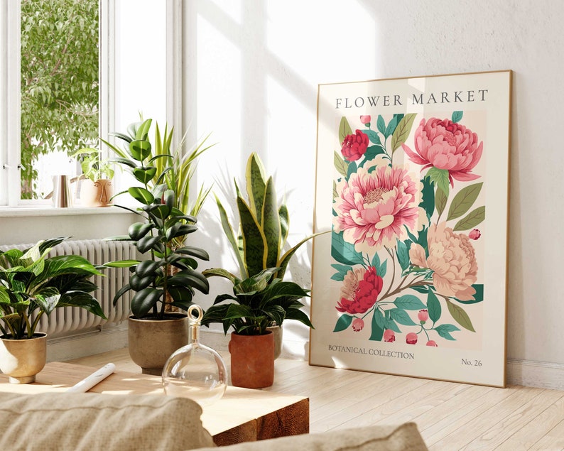 Pink Flower Market Print, Wild Flower Wall Art, Flower Market Poster, Living Room Print, Bedroom Wall Décor, Modern Abstract Plant Wall Art image 8