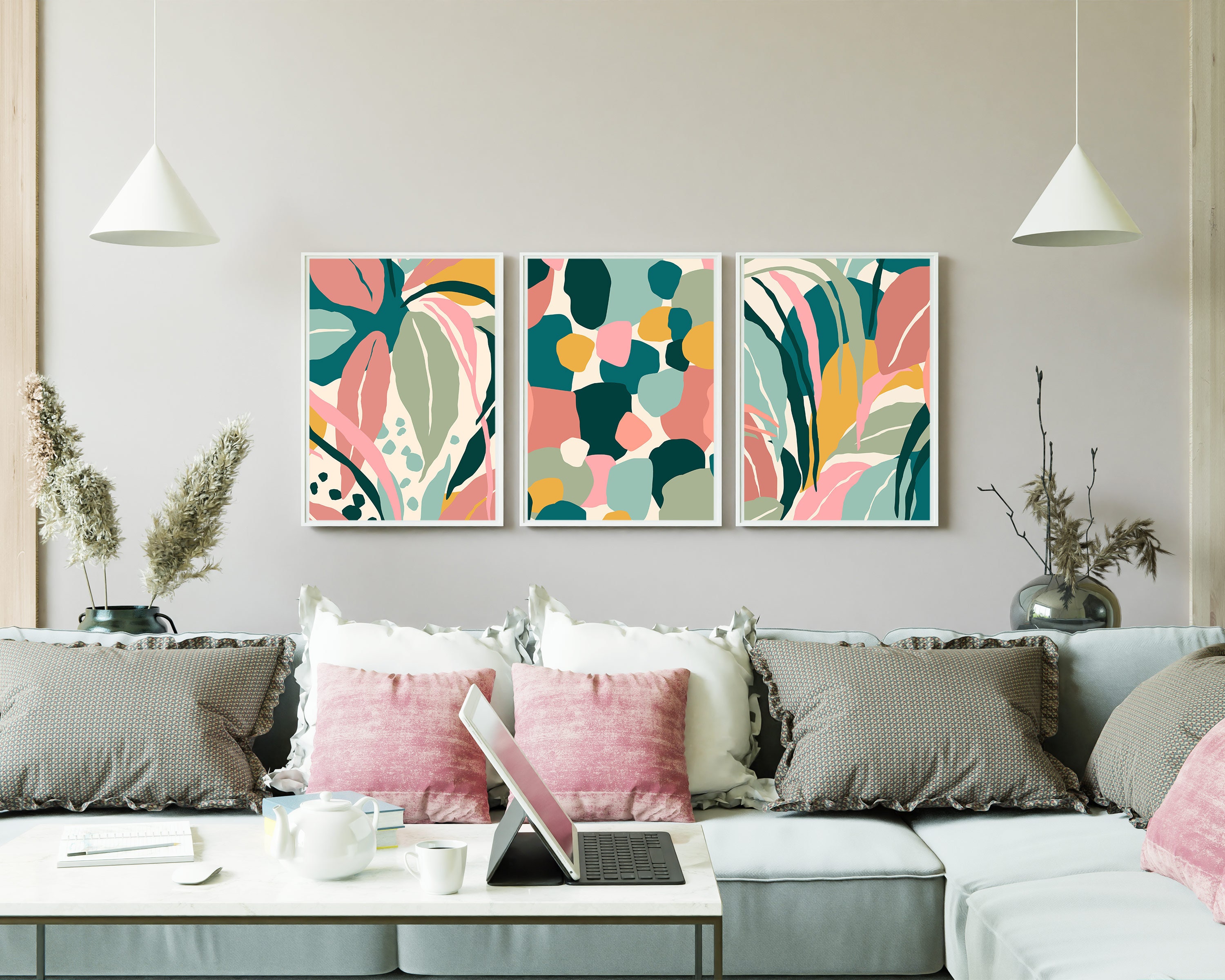 Tropical Leaves 3 Piece Wall Art Prints Boho Botanical | Etsy
