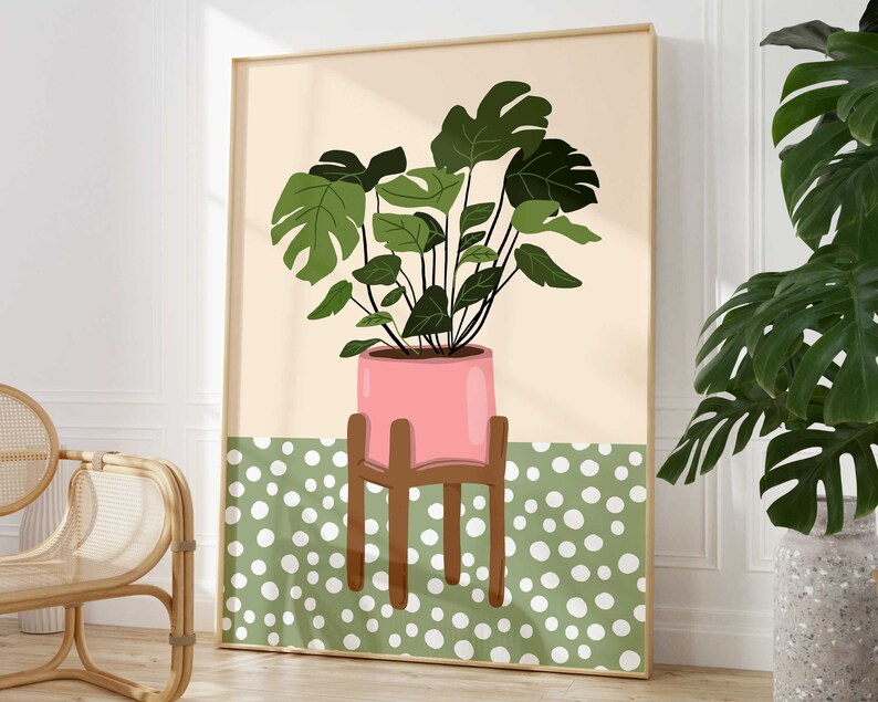 Dalmation Botanical Art Print, Modern Polkadot Plant Print, Spotty Boho Houseplant Wall Art, Plant Lover Gift, Potted Plant Art Print Poster image 3