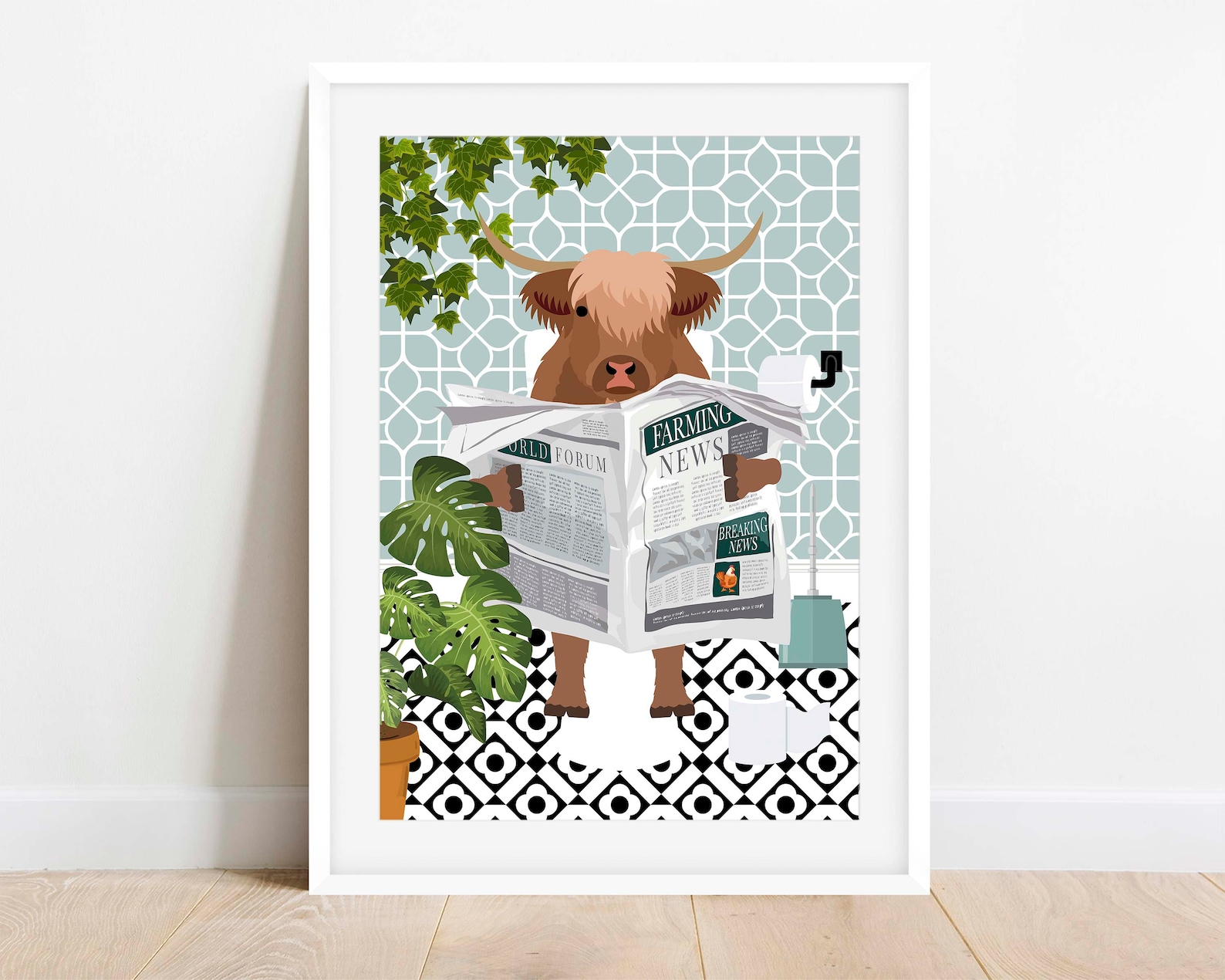 Highland Cow on Toilet Bathroom Print, Animal on Toilet Funny Bathroom ...