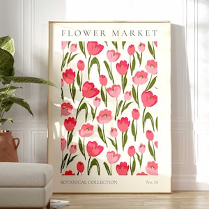 Flower Market Tulip Print, Boho Flower Wall Art, Flower Market Poster, Living Room Print, Bedroom Wall Décor, Modern Abstract Floral Prints