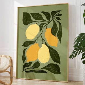Impressão minimalista em estilo Lemon Matisse, pôster abstrato de frutas de meados do século, arte de parede botânica para cozinha, ilustração de comida moderna para decoração de cozinha