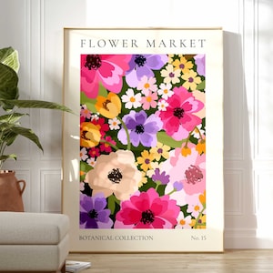 Bold Flower Market Print, Wild Flower Wall Art, Flower Market Poster, Living Room Print, Bedroom Wall Décor, Modern Abstract Floral Prints