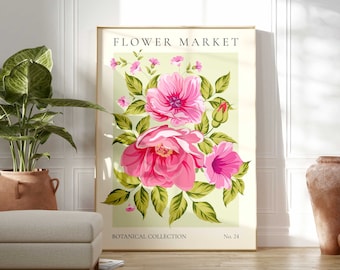 Pink Flower Market Print, Wild Flower Wall Art, Flower Market Poster, Living Room Print, Bedroom Wall Décor, Modern Abstract Plant Wall Art