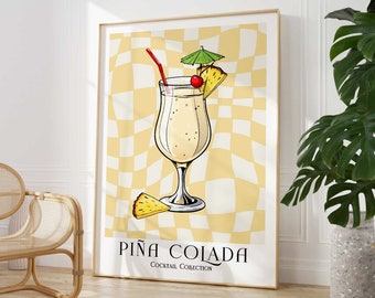 Pina Colada Cocktail Print, Colourful Bar Cart Gallery Wall Art, Retro Cocktail Poster, Kitchen Bar Drink Alcohol Print, Unique Gift For Her