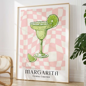 Margarita Cocktail Print, Kleurrijke Bar Cart Gallery Wall Art, Retro Cocktail Poster, Keuken Bar Drinkt Alcohol Print, Uniek cadeau voor haar