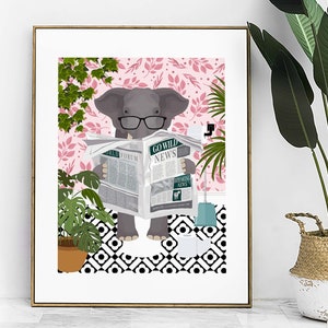 Elephant Bathroom Wall Art, Funny Animal Bathroom Prints, Toilet Art Decor, Kids Bathroom Decor, Maximalist Wall Art, Fun Bathroom Poster