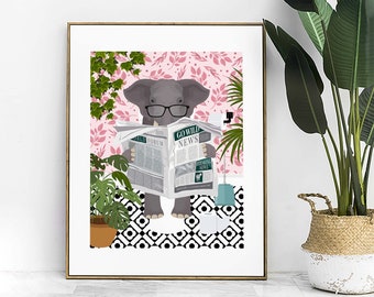 Elephant Bathroom Wall Art, Funny Animal Bathroom Prints, Toilet Art Decor, Kids Bathroom Decor, Maximalist Wall Art, Fun Bathroom Poster